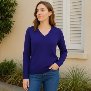 J. Jill Women's Sz S V-Neck Purple Soft Sweater Rib‎ Knit Sleeve Classic Cozy